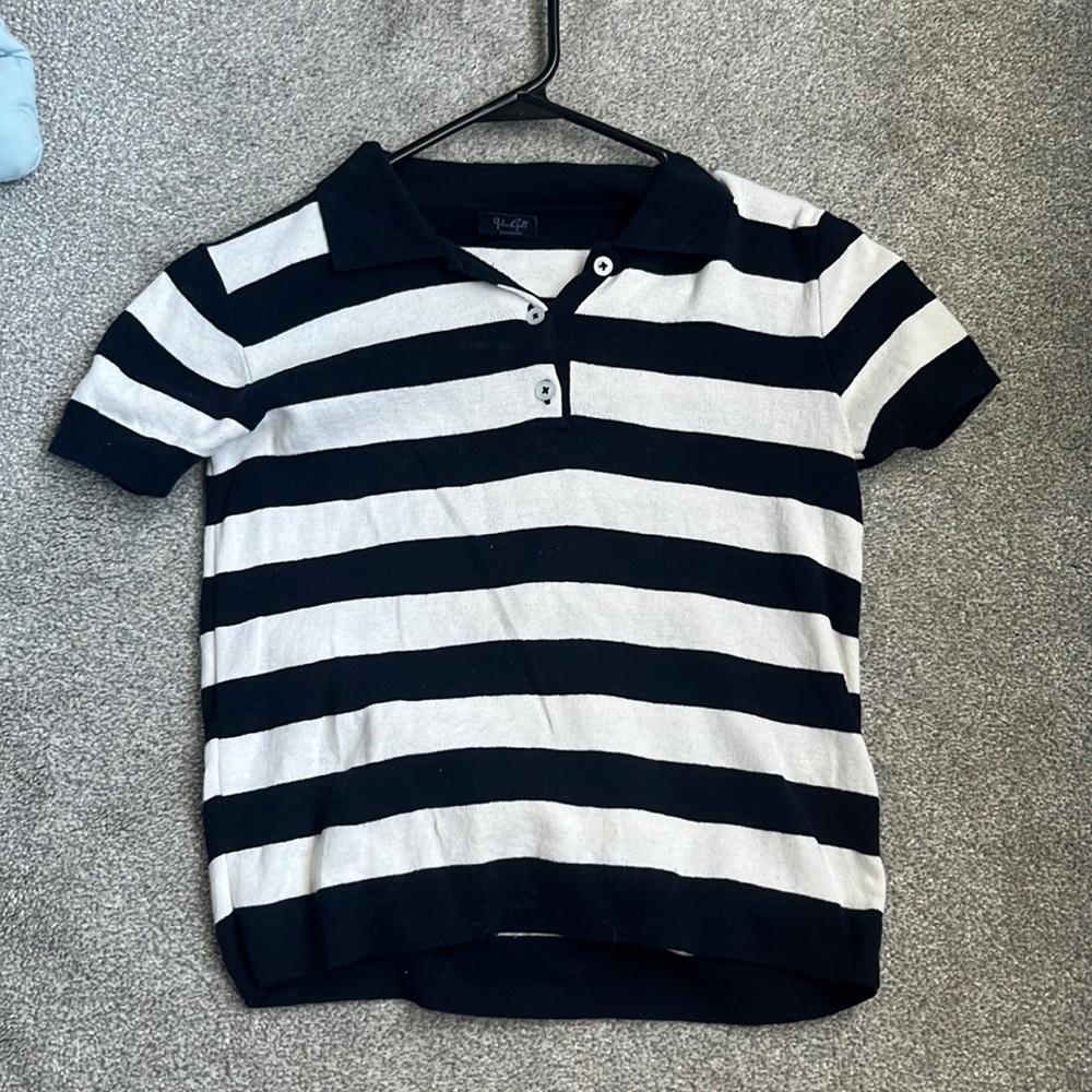 cropped striped collared tee